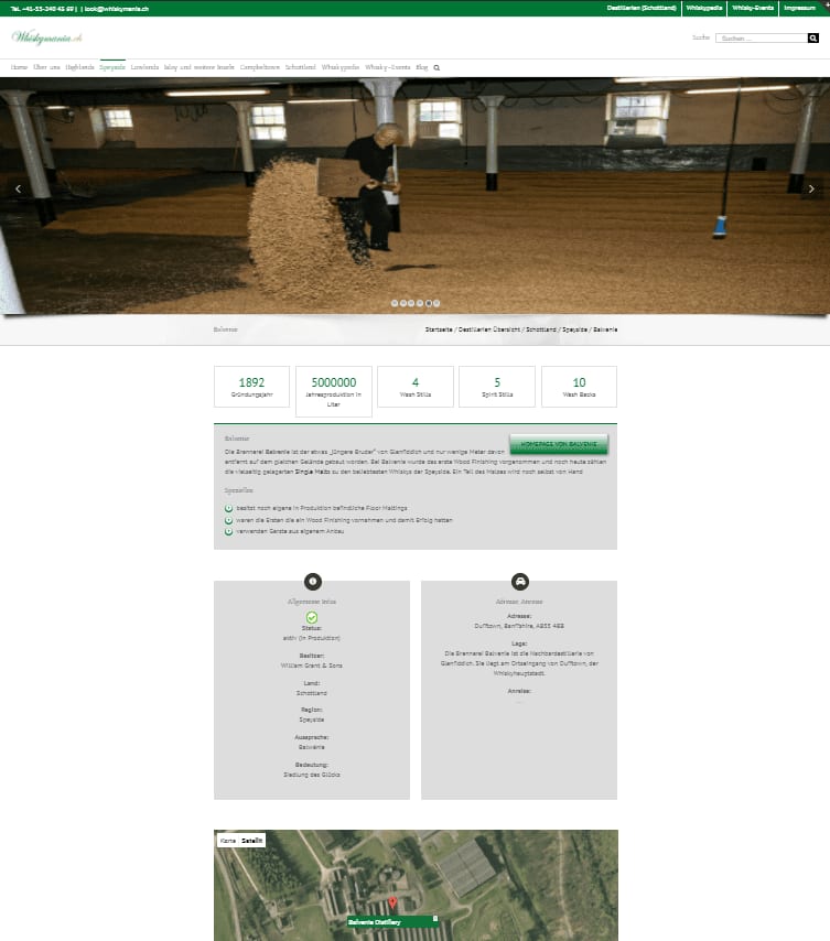 Brennerei Balvenie-Screenshot Webpage mit genauerem Google Maps Kartenmaterial